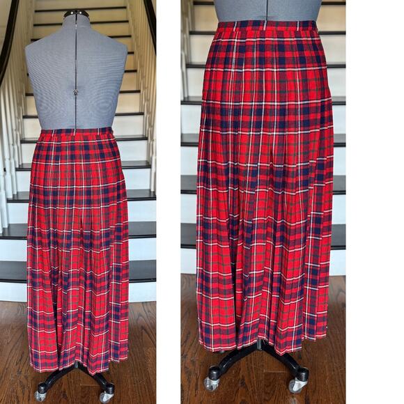 Vintage Plaid Tartan Kilt Maxi Skirt Pleated Fall Winter Wool Christmas Preppy - Picture 4 of 10